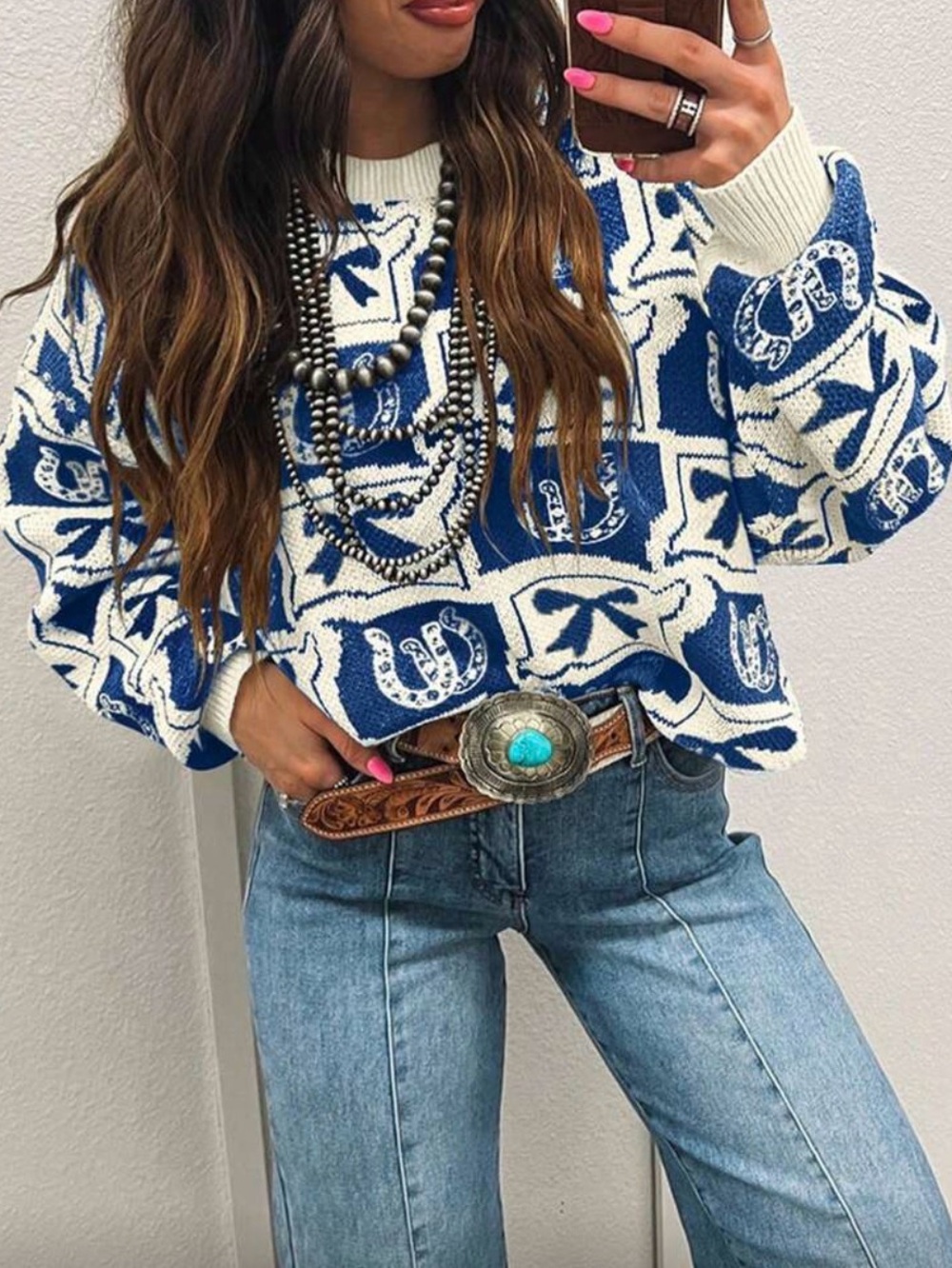 Blue & white Equestrian Sweater